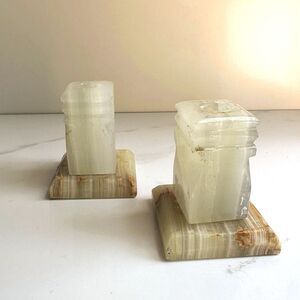 One Large Vintage White Onyx Taper Candle Holder
